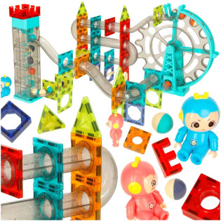 Magnetne kocke Marble Run od 118 dijelova s kugličnom stazom, glazbenim Ferris kotačem, električnim liftom, kuglicama i figuricama za kreativnu STEM igru djece.