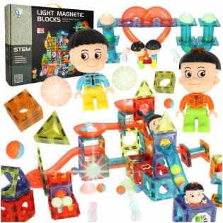 Magnetne kocke Marble Run od 202 dijela sa svjetlećim kuglicama, LED elementima i kugličnom stazom za kreativnu STEM igru djece.