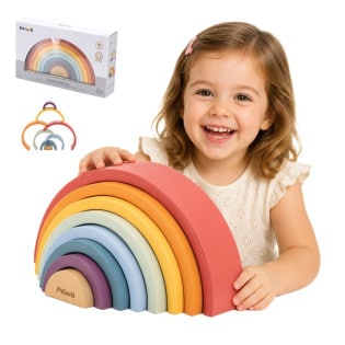 VIGA PolarB drvena Montessori duga sa 7 šarenih drvenih lukova za kreativnu edukativnu igru.